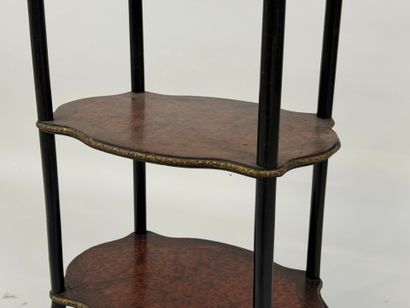 Wood and veneer three-tiered sellette, brass...