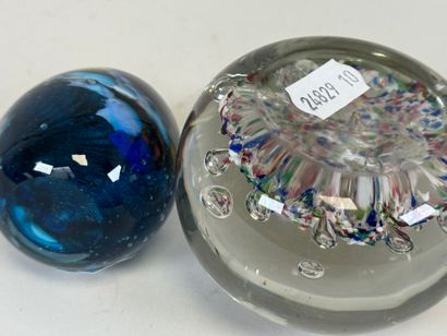 Set of two sulfur balls, one decorated with...