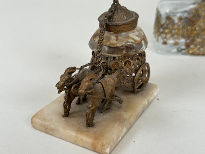 Small inkwell in regula and chased brass...