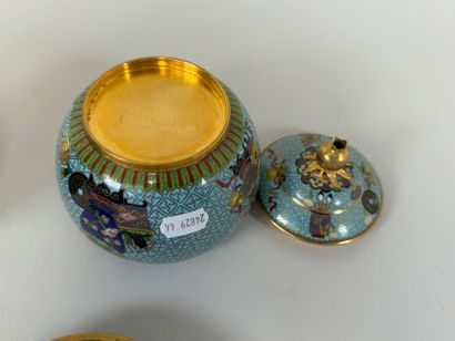 A cloisonné enameled brass lot comprising...
