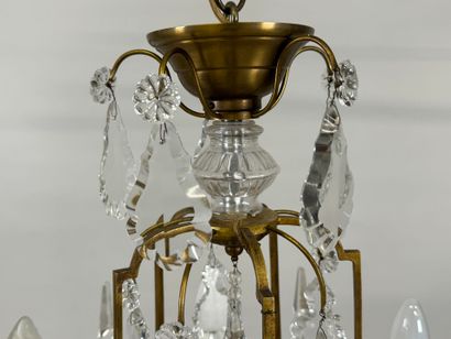 Brass chandelier with five arms and crystal...