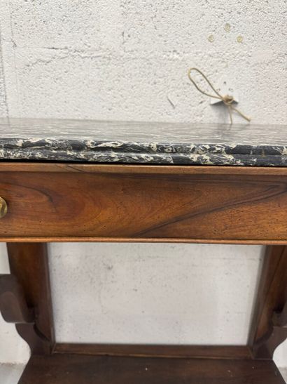 Wood and veneer console table opening with...