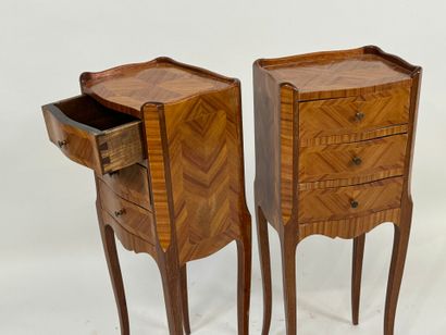 Pair of small inlaid bedside tables opening...
