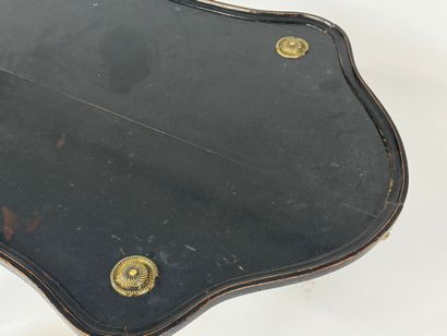Tea table with two handles in blackened wood...