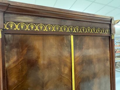 Mahogany veneered cabinet opening with two...
