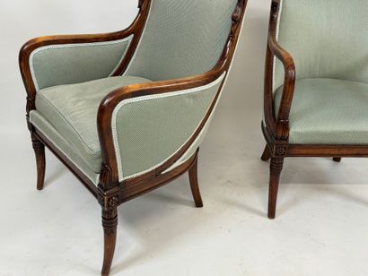 Bergère and armchair in stained beech with...