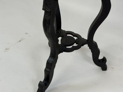 Turned, carved and blackened wood tripod...