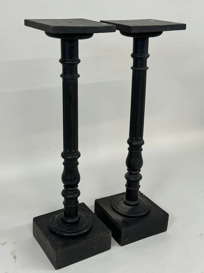 Pair of blackened and turned wood sellettes,...