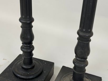 Pair of blackened and turned wood sellettes,...