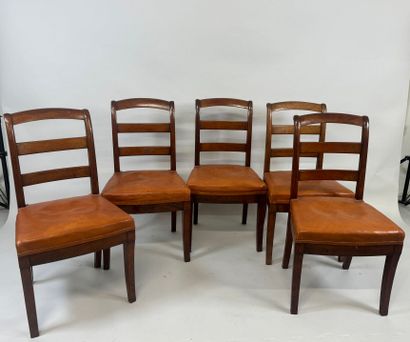 A set of five mahogany chairs, with barred...