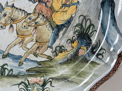 Polychrome earthenware dish with Chinese...