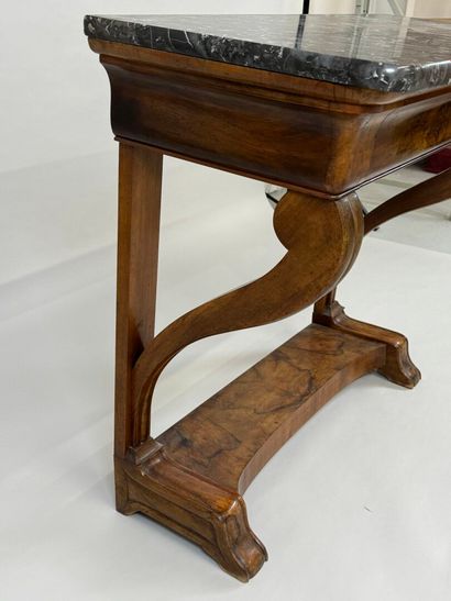 Wood and veneer console table opening with...