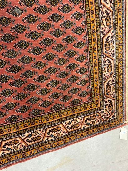 Hand-knotted wool rug with stylized motifs...