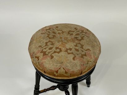 Tabouret de piano à vis en bois noirci et...