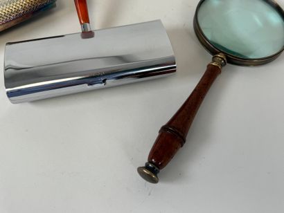 Set of two metal crumb trays and a wooden...