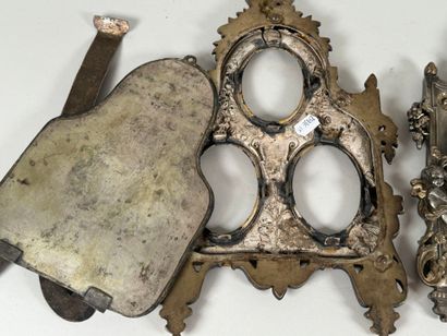 Pair of three-slot picture frames in metal...