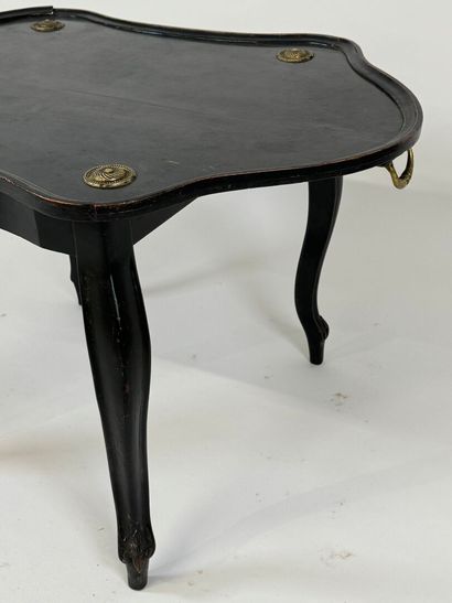 Tea table with two handles in blackened wood...