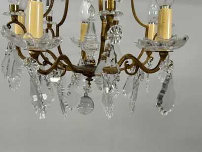 Brass chandelier with five arms and crystal...