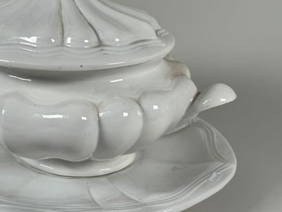 Large white ceramic soup tureen and display...