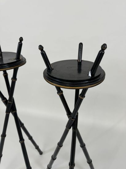 Pair of tripod pot holders in turned and...