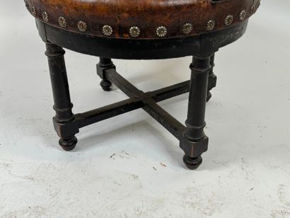 Desk armchair in blackened wood, leather...