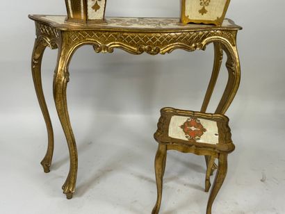 Molded, lacquered and gilded wood lot including...