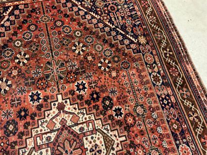 Oriental hand-knotted wool rug with stylized...