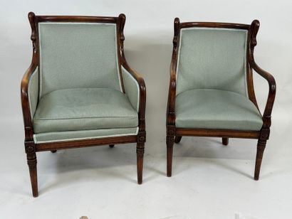 Bergère and armchair in stained beech with...