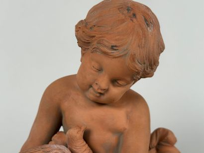 ROCH (20th).
Child and bird.
Terracotta subject...