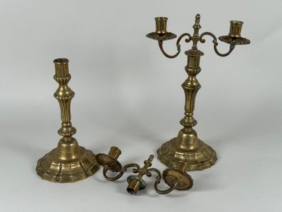 Pair of bronze torches with two arms, the...