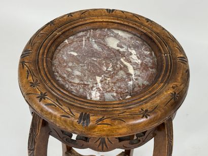 Small molded and carved wood sellette, marble...