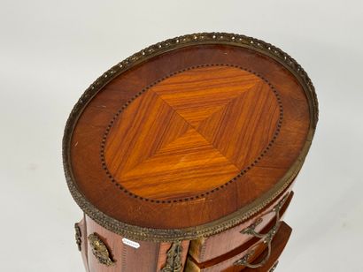 Oval-shaped bedside table in wood and inlaid-style...