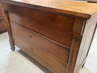 Natural wood chest of drawers with half detached...