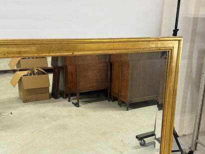 Rectangular mirror in wood and gilded stucco,...