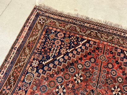 Oriental hand-knotted wool rug with stylized...