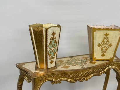 Molded, lacquered and gilded wood lot including...