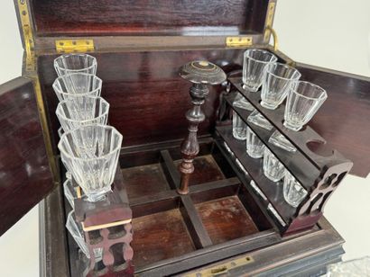 Liqueur cellar in blackened wood and brass...