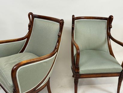 Bergère and armchair in stained beech with...