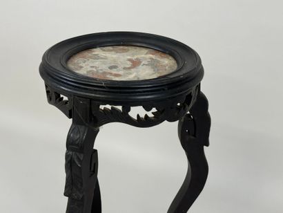 Turned, carved and blackened wood tripod...