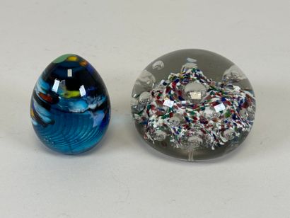 Set of two sulfur balls, one decorated with...