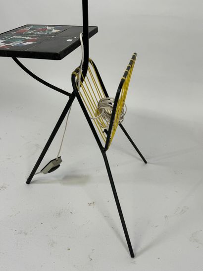 Black lacquered metal floor lamp, magazine...
