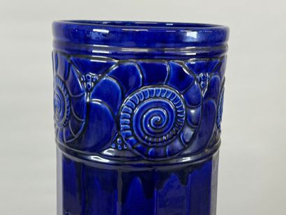 Midnight-blue glazed ceramic umbrella stand...