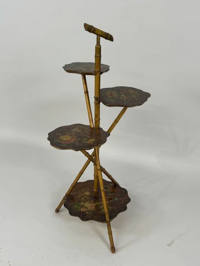 Small pedestal table with four trays, bamboo-style...