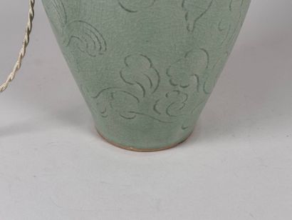 Celadon ceramic vase with crackle and arabesque...
