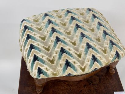 Small wooden footrest with colored fabric...