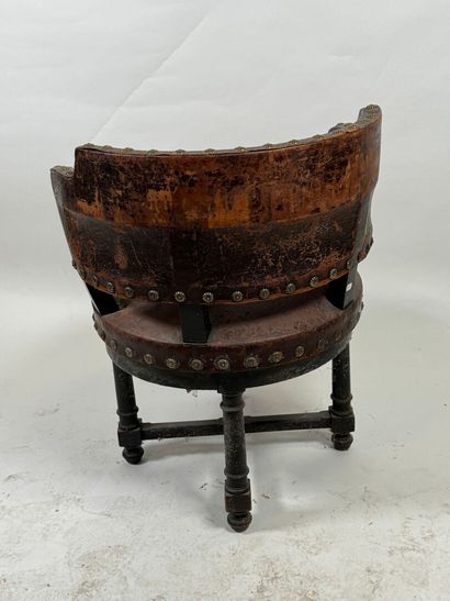 Desk armchair in blackened wood, leather...
