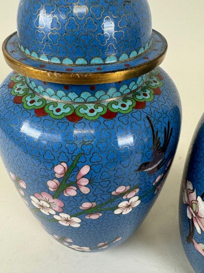 ASIE, XXe.
Paire de vases en bronze et émaux...