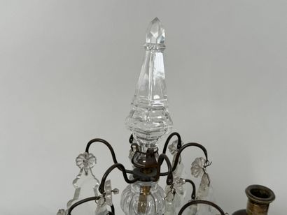 Pair of brass or bronze girandoles with two...