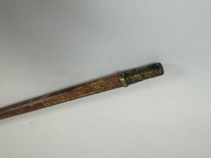 Wooden cane, braided rope knob, metal and...