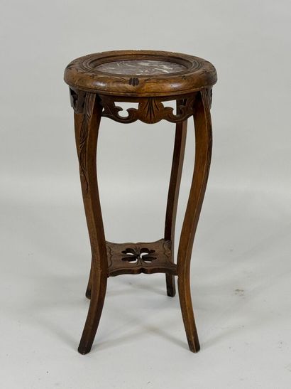 Small molded and carved wood sellette, marble...